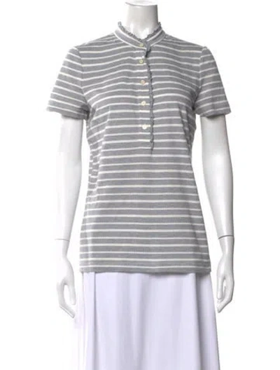 Pre-owned Tory Burch Striped Short Sleeve Polo In Blue