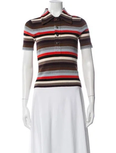 Pre-owned Tory Burch Striped Short Sleeve Polo In Blue