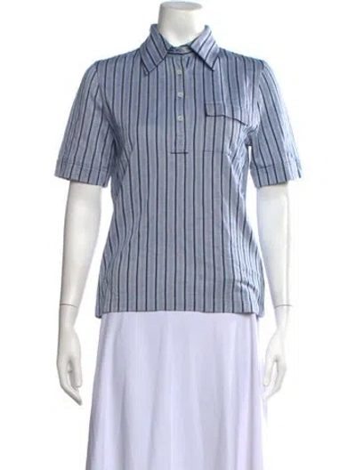 Pre-owned Tory Burch Striped Short Sleeve Polo In Blue