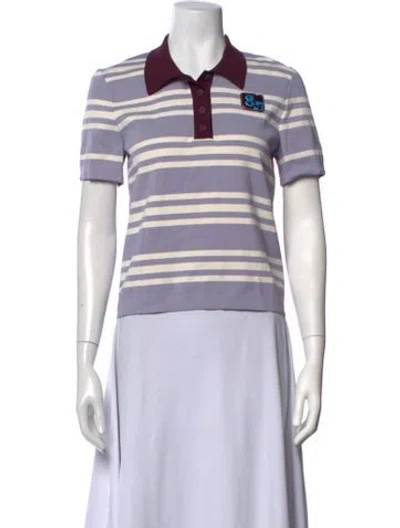 Pre-owned Tory Burch Striped Short Sleeve Polo In Blue/neutrals