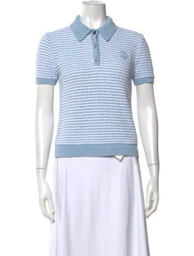 Pre-owned Tory Burch Striped Short Sleeve Polo In Blue/white