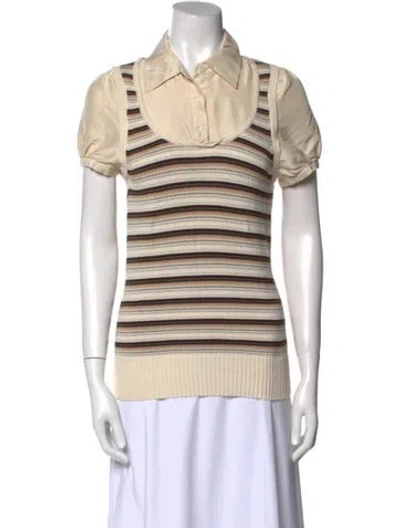 Pre-owned Tory Burch Striped Short Sleeve Polo In Neutral