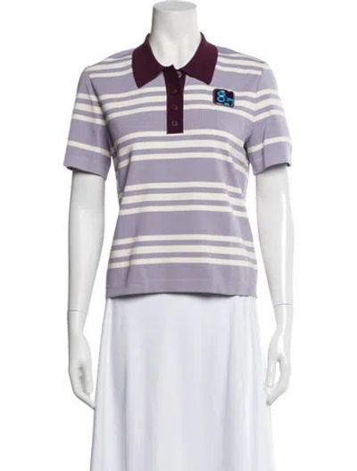 Pre-owned Tory Burch Striped Short Sleeve Polo In Purple