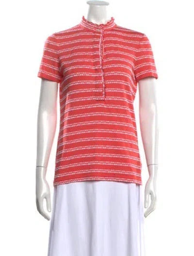 Pre-owned Tory Burch Striped Short Sleeve Polo In Red