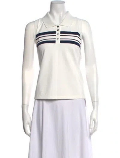 Pre-owned Tory Burch Striped Sleeveless Polo W/ Tags In White