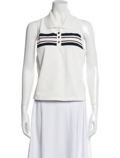 Pre-owned Tory Burch Striped Sleeveless Polo In White