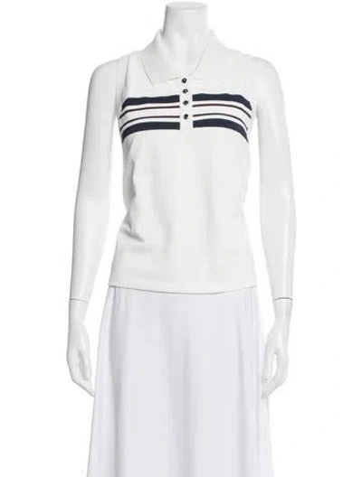 Pre-owned Tory Burch Striped Sleeveless Polo In White
