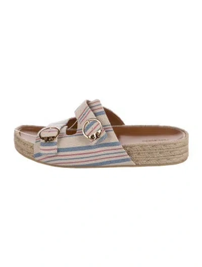 Pre-owned Tory Burch Striped Slides In Silver