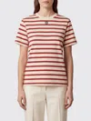 Tory Burch Striped Slim Fit T-shirt In Cotton With Double T Logo In Multi