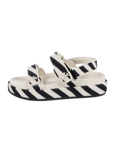 Pre-owned Tory Burch Striped Slingback Sandals In Neutral