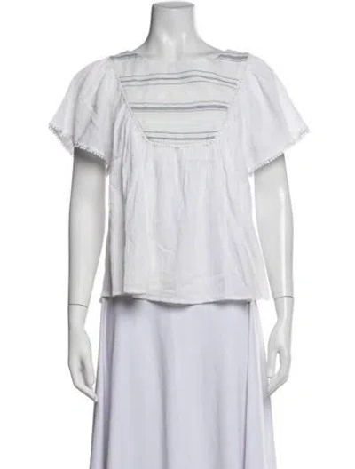 Pre-owned Tory Burch Striped Square Neckline Blouse In White