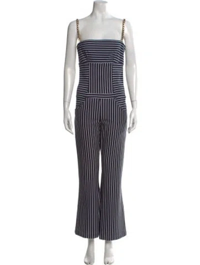 Pre-owned Tory Burch Striped Square Neckline Jumpsuit In Blue