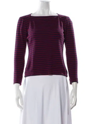 Pre-owned Tory Burch Striped Square Neckline Top In Blue