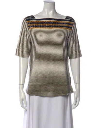 Pre-owned Tory Burch Striped Square Neckline T-shirt In Neutrals