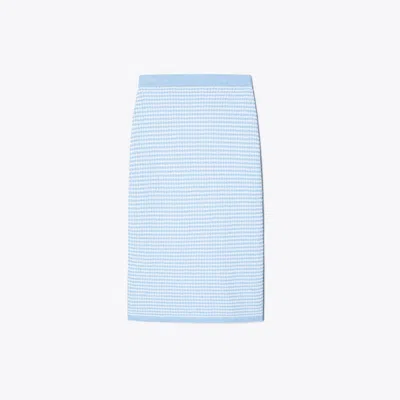 Tory Burch Striped Stitch Cotton Midi Skirt In White/glass Blue