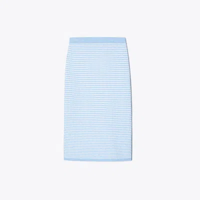 Tory Burch Striped Stitch Cotton Midi Skirt In Blue And White