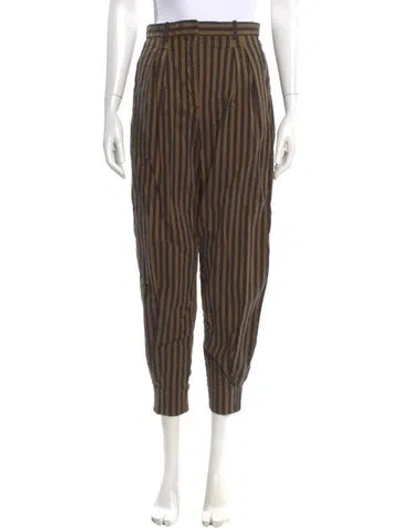 Pre-owned Tory Burch Striped Straight Leg Pants In Brown