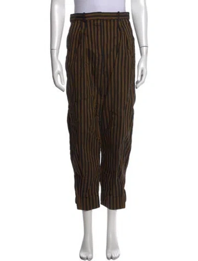 Pre-owned Tory Burch Striped Straight Leg Pants In Brown