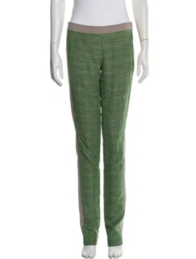 Pre-owned Tory Burch Striped Straight Leg Pants In Green