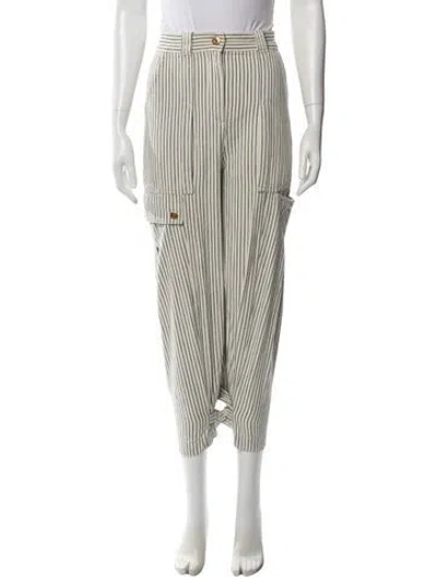 Pre-owned Tory Burch Striped Straight Leg Pants In Neutral