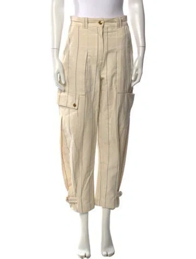 Pre-owned Tory Burch Striped Straight Leg Pants In Neutrals