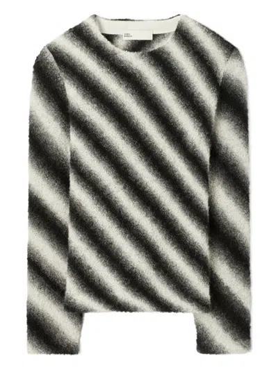 Tory Burch Striped Sweater In Black