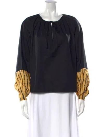Pre-owned Tory Burch Striped Tie Neck Blouse In Black