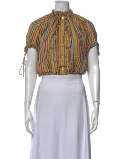 Pre-owned Tory Burch Striped Tie Neck Blouse In Multicolor