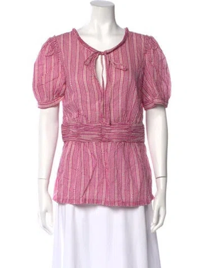 Pre-owned Tory Burch Striped Tie Neck Blouse In Purple