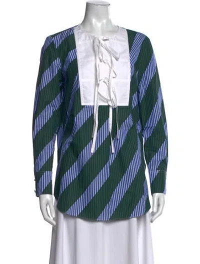 Pre-owned Tory Burch Striped Tie Neck Top In Multi