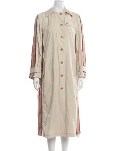 Pre-owned Tory Burch Striped Trench Coat In Neutrals