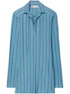 Tory Burch Lace-up Jersey Tunic In Blue