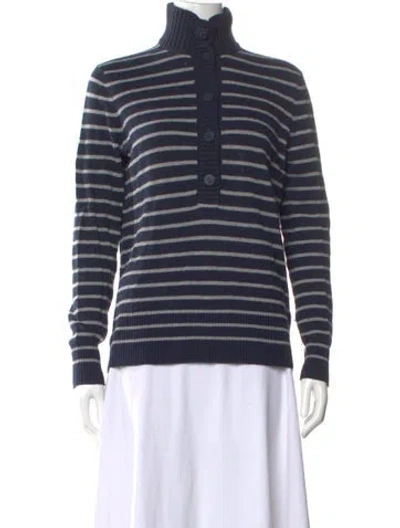 Pre-owned Tory Burch Striped Turtleneck Sweater In Blue
