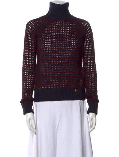 Pre-owned Tory Burch Striped Turtleneck Sweater In Blue