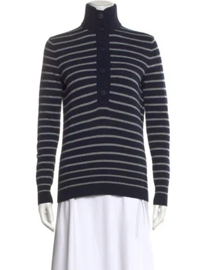 Pre-owned Tory Burch Striped Turtleneck Sweater In Blue