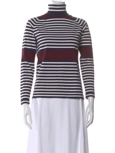 Pre-owned Tory Burch Striped Turtleneck Sweater In Blue