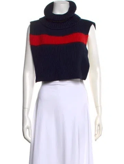 Pre-owned Tory Burch Striped Turtleneck Sweater In Blue