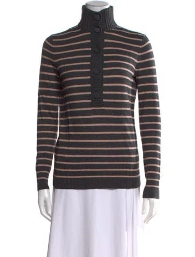 Pre-owned Tory Burch Striped Turtleneck Sweater In Gray