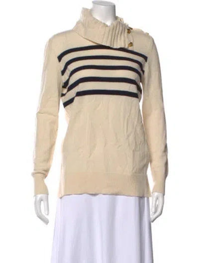 Pre-owned Tory Burch Striped Turtleneck Sweater In Neutral