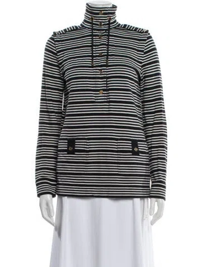 Pre-owned Tory Burch Striped Turtleneck Sweater In White
