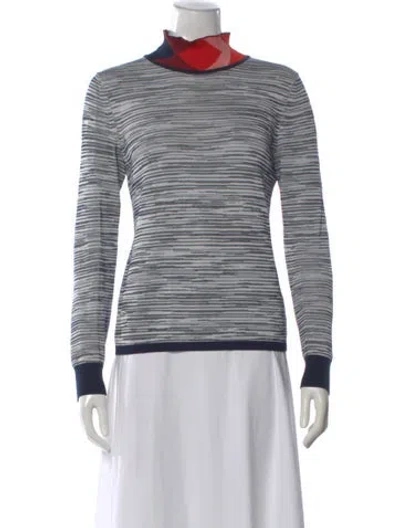 Pre-owned Tory Burch Striped Turtleneck Sweater In White