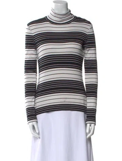Pre-owned Tory Burch Striped Turtleneck Top In Gray