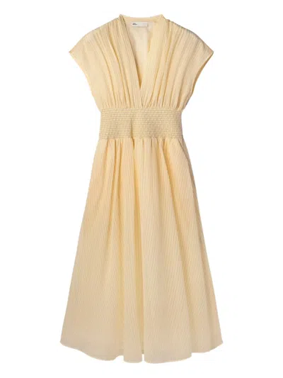 Tory Burch Striped V-neck Smocked Midi Day Dress