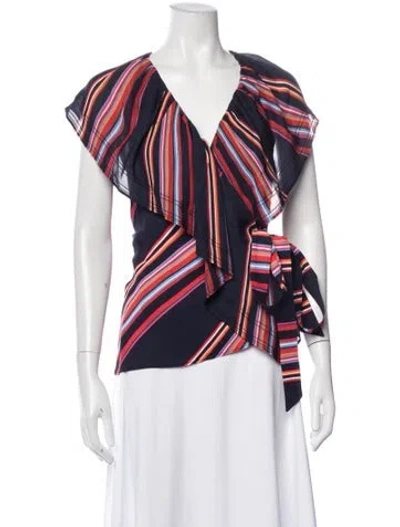Pre-owned Tory Burch Striped V-neck Blouse In Blue