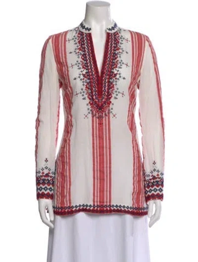 Pre-owned Tory Burch Striped V-neck Blouse In Multi