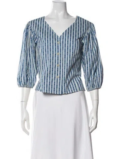 Pre-owned Tory Burch Striped V-neck Blouse W/ Tags In Multi