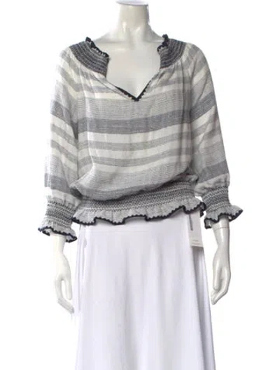 Pre-owned Tory Burch Striped V-neck Blouse In White