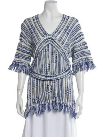 Pre-owned Tory Burch Striped V-neck Sweater