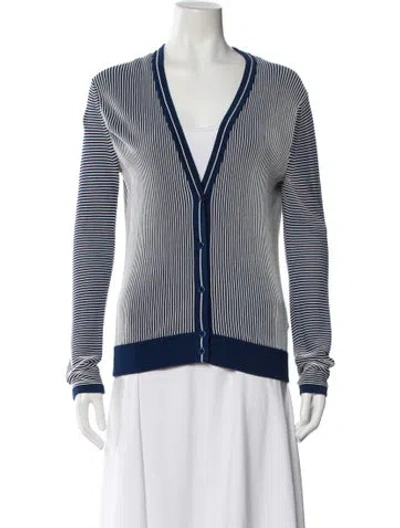 Pre-owned Tory Burch Striped V-neck Sweater In Blue