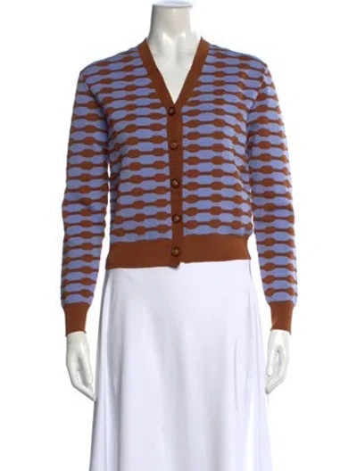 Pre-owned Tory Burch Striped V-neck Sweater In Blue